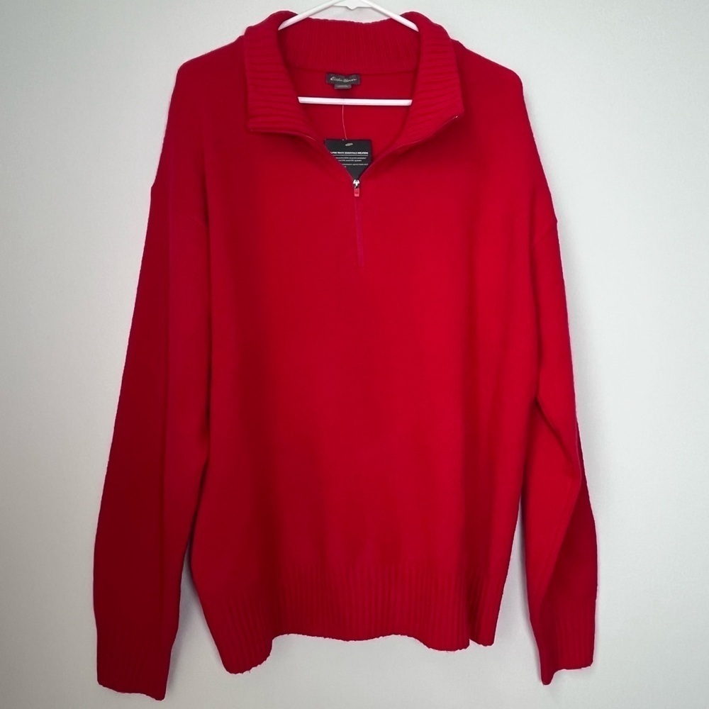 Eddie Bauer Alpine Route Essential Red Sweater 1/4 Zip Mock Neck Size Large